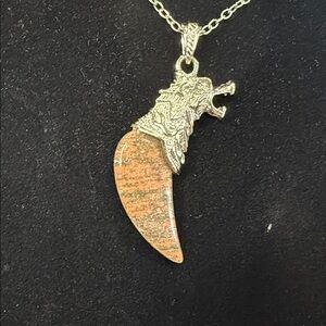 Silver Wolf Unakite Jasper Pendant Necklace